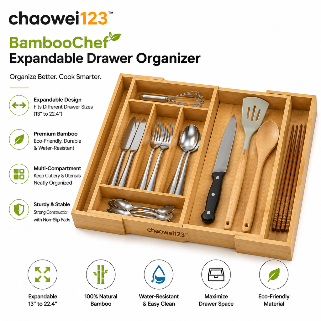 chaowei123™ BambooChef Expandable Drawer Organizer