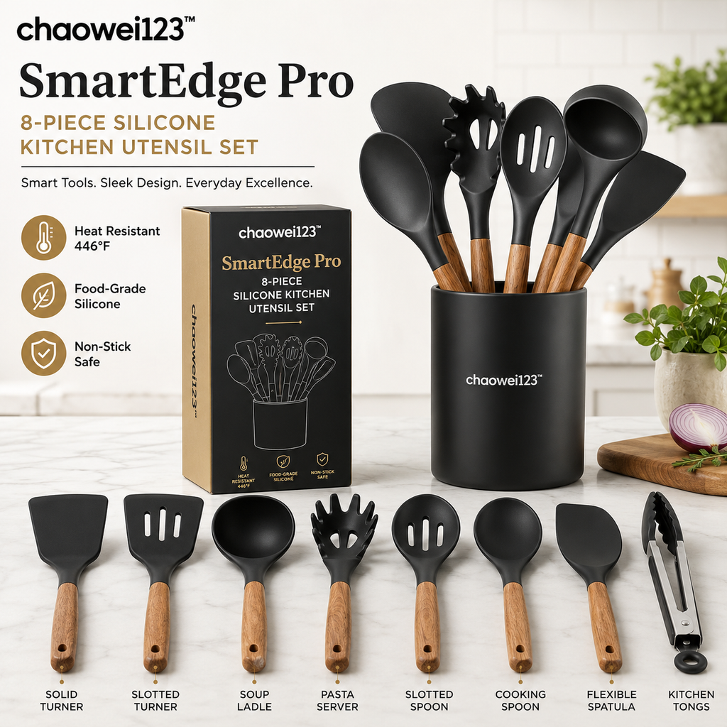 chaowei123™ SmartEdge Pro 8-Piece Silicone Kitchen Utensil Set