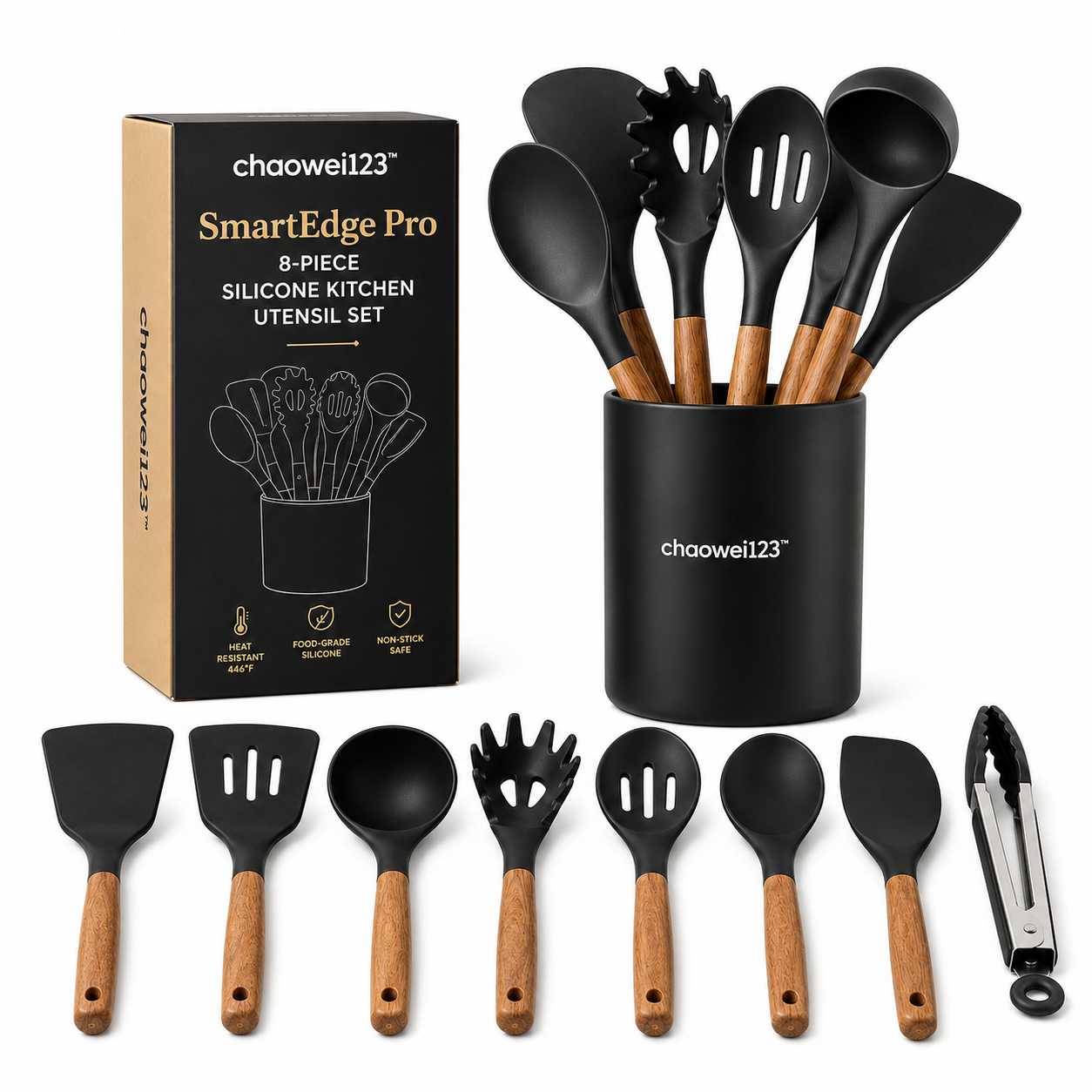 chaowei123™ SmartEdge Pro 8-Piece Silicone Kitchen Utensil Set