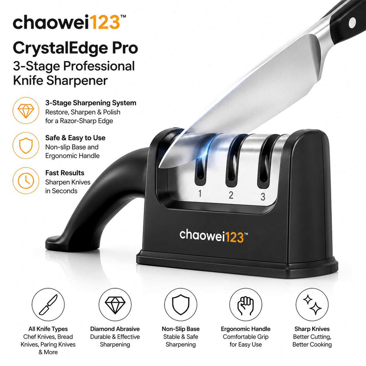 chaowei123™ CrystalEdge Pro 3-Stage Professional Knife Sharpener