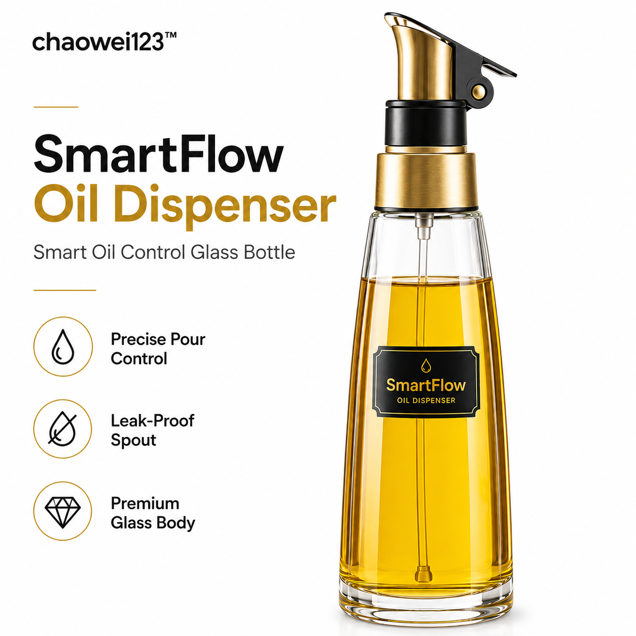 chaowei123™ SmartFlow Smart Oil Control Glass Dispenser Bottle