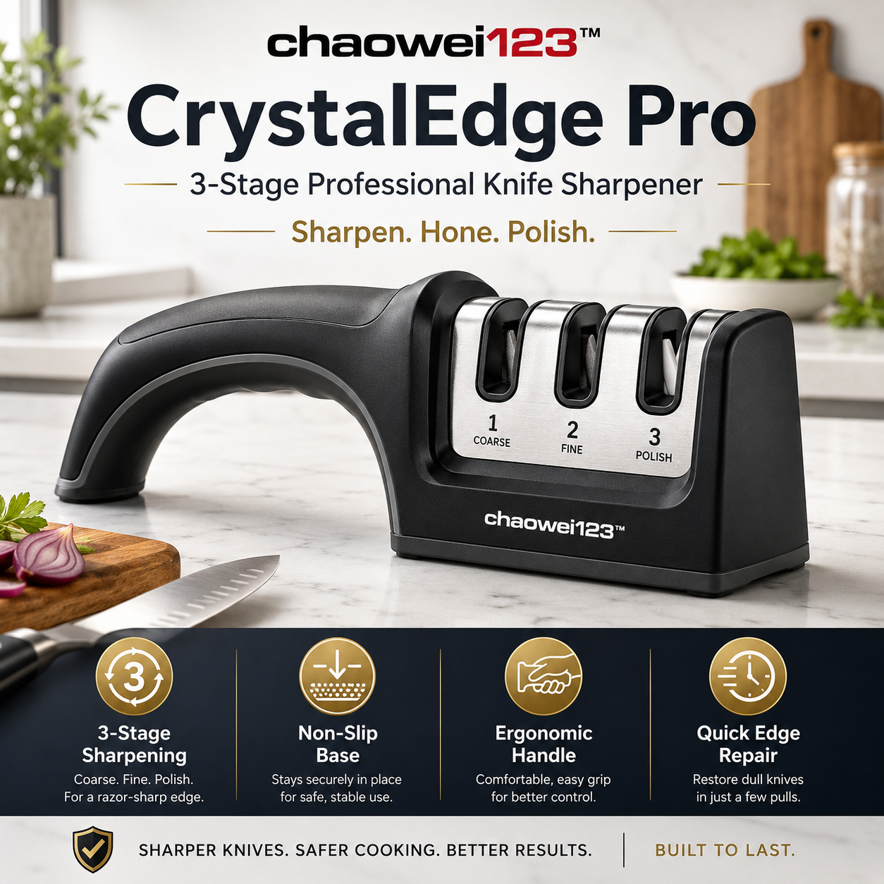 chaowei123™ CrystalEdge Pro 3-Stage Professional Knife Sharpener