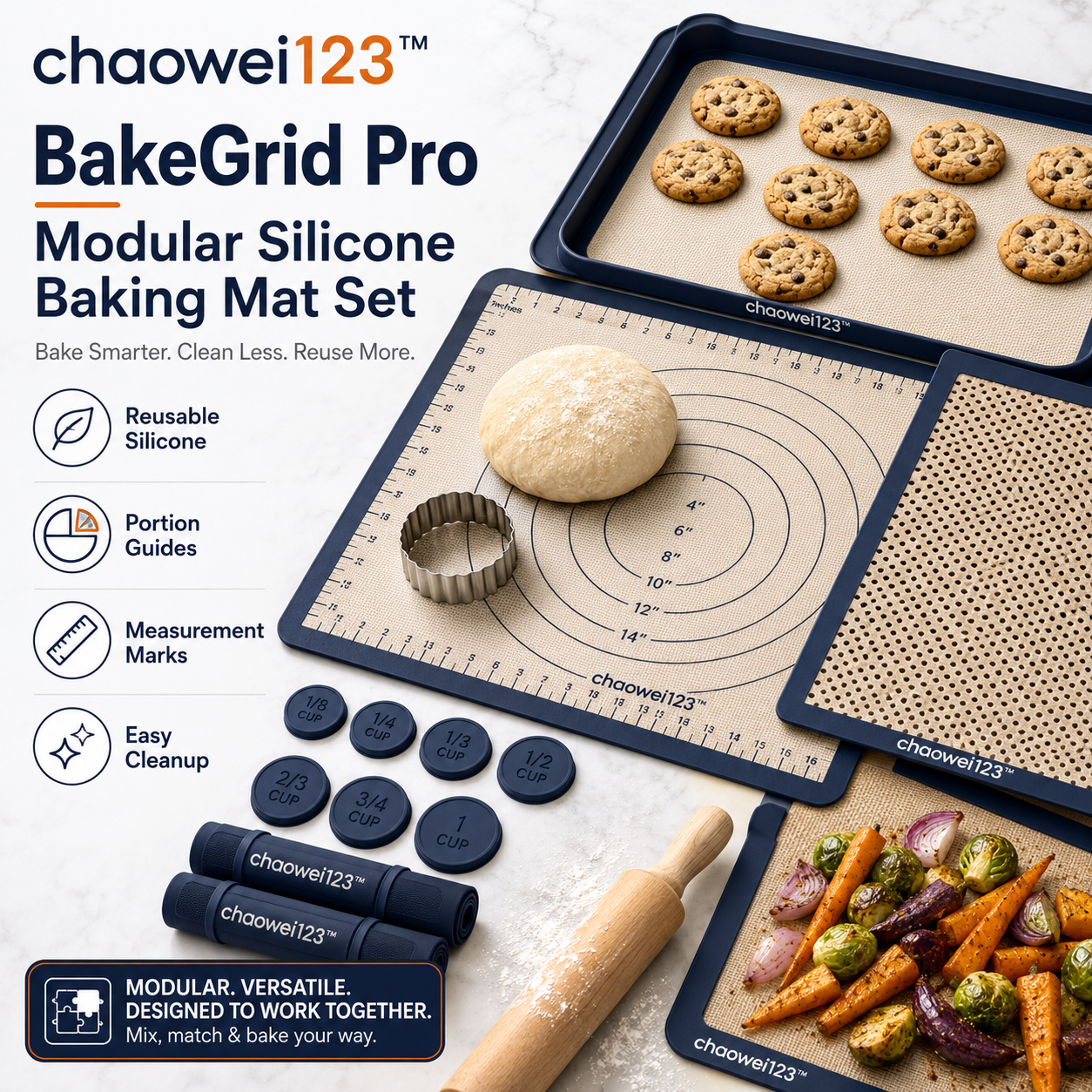 chaowei123™ BakeGrid Pro Modular Silicone Baking Mat Set