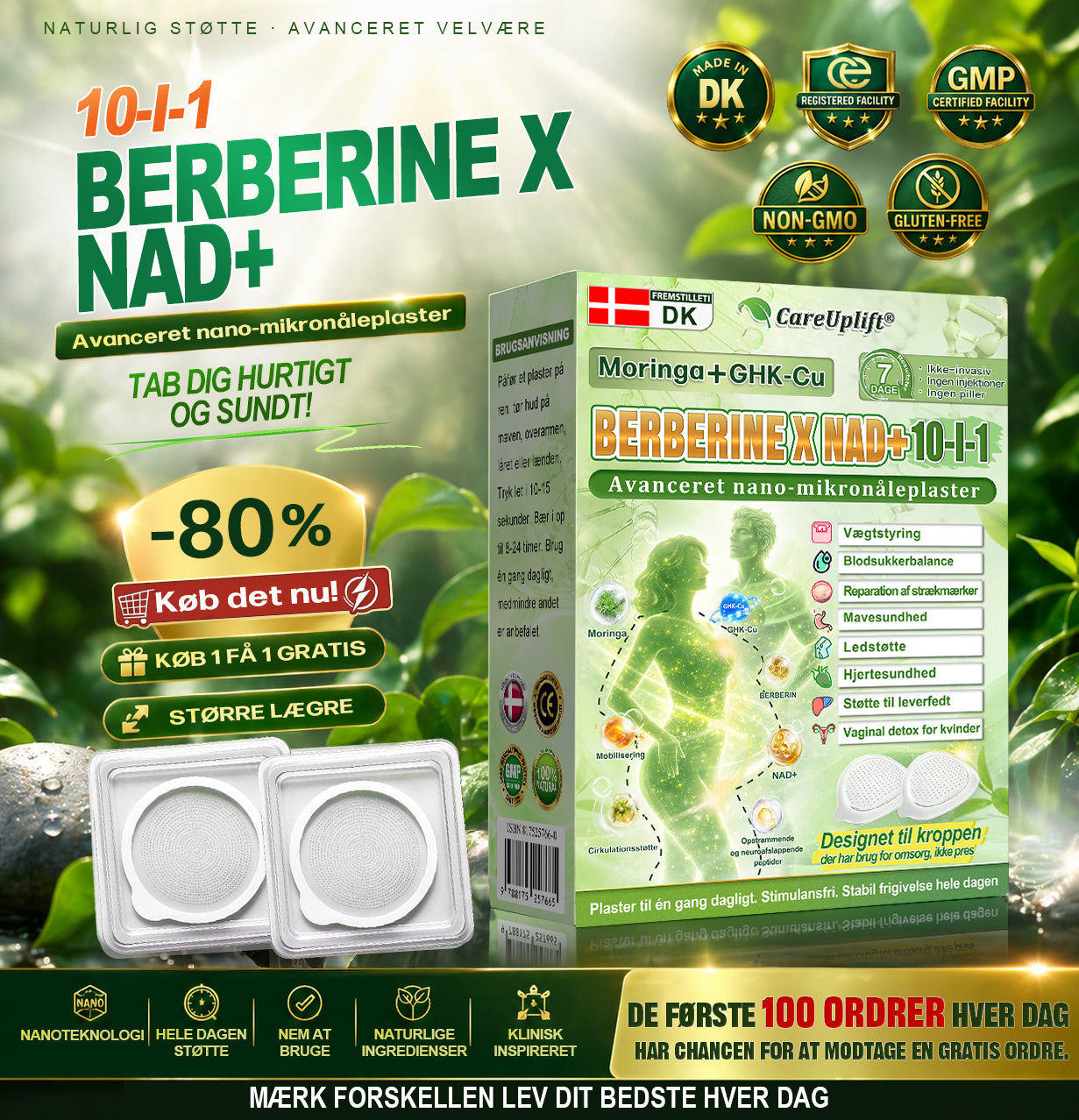 𝑶𝒇𝒇𝒊𝒄𝒊𝒆𝒍 𝑩𝒖𝒕𝒊𝒌 | 🍀🍀 CareUplift® Metabolic Nano Microneedle Patch 🇩🇰 Bruges én gang dagligt | Berberin + Moringa-formel Til dig, der ønsker støtte til vægtkontrol, en lettere hverdag og øget velvære ✅